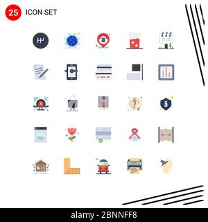 Group of 25 Flat Colors Signs and Symbols for board, advertising, hotel, set, food Editable Vector Design Elements Stock Vector