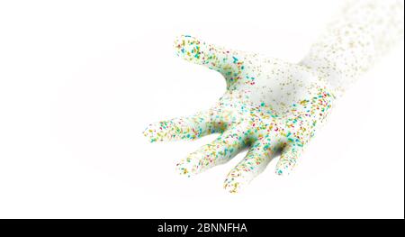 Various bacteria and pathogens on a human hand, the microbiota of the skin, 3d illustration. Stock Photo