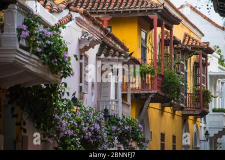 balcony on traditional house in Cartagena / Columbia Stock Photo