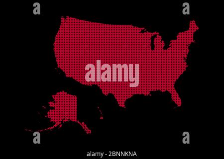 US map rhombus red dot pattern vector. Black background. Perfect for business concepts, backdrop, backgrounds, pattern fill and wallpapers. Stock Vector