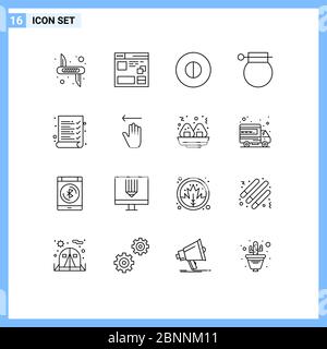 Universal Icon Symbols Group of 16 Modern Outlines of weapon, military, web, bomb, symbols Editable Vector Design Elements Stock Vector