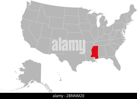 USA country map highlighting mississippi state vector. Gray background. United states political map. Stock Vector