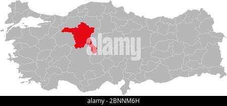 Map of ankara marked red on turkey map vector. Gray background. Stock Vector