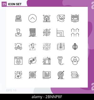 Stock Vector Icon Pack of 25 Line Signs and Symbols for analytics, communication, bulb, message, call Editable Vector Design Elements Stock Vector