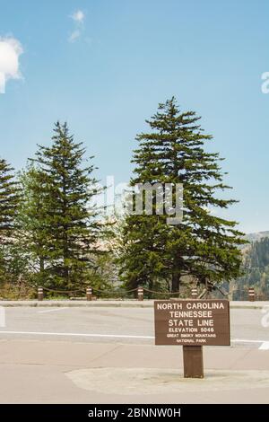 Newfound Gap, in the Great Smoky Mountain National Park, is a mountain pass with amazing scenic views & vistas. The Appalachian Trail also passes thru. Stock Photo