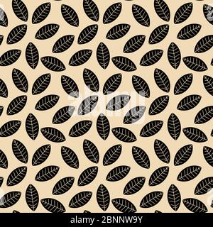 Geometric black leaf seamless elegant pattern vector. Light brown background. Textile fabric design backgrounds. Stock Vector