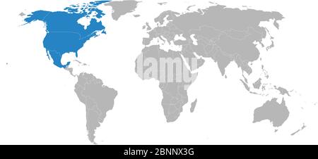 US canada mexico trade map highlighted blue on world map. Light gray background Perfect for backgrounds, business concepts, backdrop, banner, chart, s Stock Vector