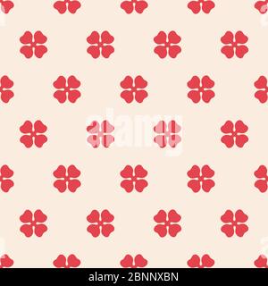 Abstract seamless background pattern clover leaf four petals. red, cream white color. Perfect for backgrounds, fabric designs, backdrop, pattern fills Stock Vector