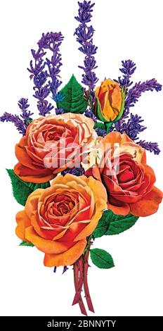 Bouquet of Roses and Lilac Vector Illustration Stock Vector
