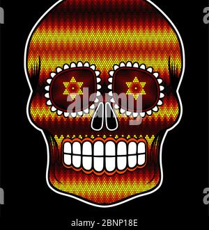 illustration of skull with colorful dots, design inpired in huichol art ...