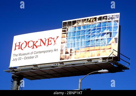 Billboard promoting artist David Hockney's exhibition at MOCA in Los Angeles, CA Stock Photo