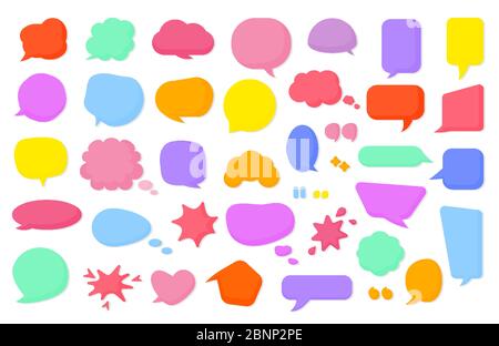 Colored cartoon comic retro speech soap bubble set. Empty text box different shapes balloons, clouds. Funny comics message, bubbles gum blank icon template. Isolated on white vector illustration Stock Vector