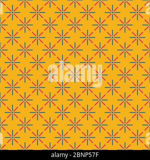 Modern geometric ethnic red blue lines seamless pattern vector. Orange background. Perfect for backgrounds, backdrop, fabric designs, pattern fill and Stock Vector