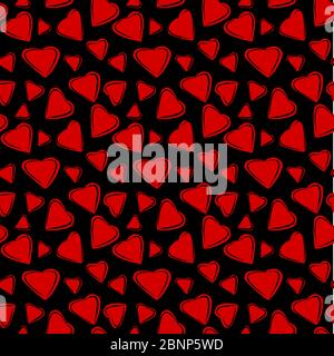 Modern stylish red heart seamless pattern vector. Black background. Perfect for backgrounds, backdrop, fabric designs, surface pattern design , packag Stock Vector