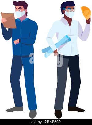 architect and operator with mask vector illustration desing Stock Vector