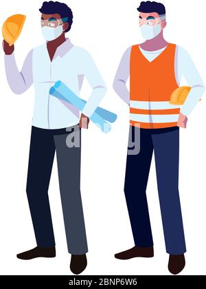 architect and operator with mask vector illustration desing Stock Vector