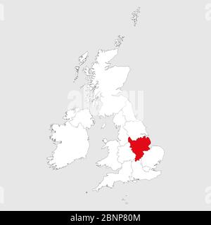 East midlands highlighted on united kingdom map vector. Light gray background. Stock Vector