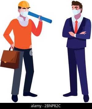 executive and architect with mask and helmet vector illustration desing Stock Vector
