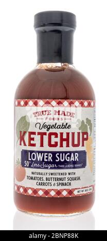 Winneconne,  WI - 15 May 2020:  A bottle of true made foods vegetable ketchup on an isolated background Stock Photo