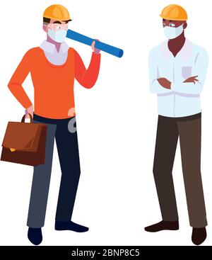 engineer and architect with mask and helmet vector illustration desing Stock Vector