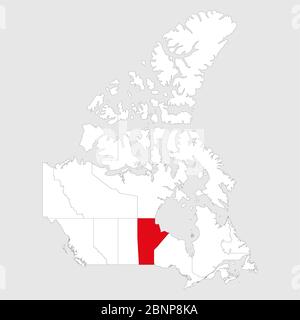 Manitoba highlighted on canada map. Gray background. Canadian political map. Stock Vector