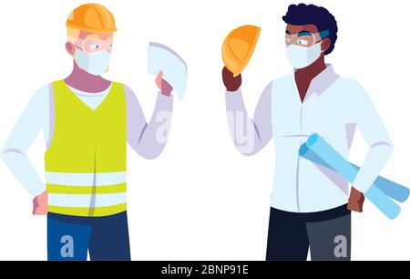 architect and operator with mask vector illustration desing Stock Vector