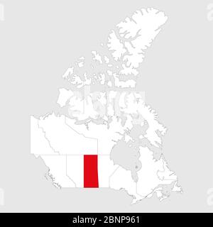 Saskatchewan highlighted on canada map. Light gray background. Canadian political map. Stock Vector