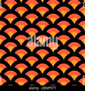 Abstract japanese seamless wave pattern vector. Black, orange, yellow. Perfect for backgrounds, fabric designs, backdrop, pattern fill, tiles, wallpap Stock Vector