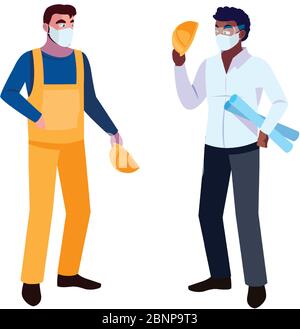 architect and operator with mask vector illustration desing Stock Vector