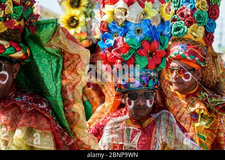One of the oldest costumes of el Carnaval de Barranquilla is The Congo, they say it was originated from a native war dance of the Congo, Africa. This Stock Photo