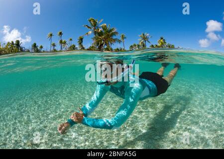 Snorkeling at French Polynesia, Apataki Atoll, Tuamotu Archipel, French Polynesia Stock Photo