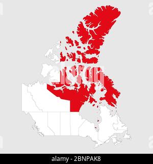 Nunavut highlighted on canada map. Gray background. Canadian political map. Stock Vector