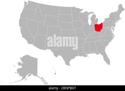 Ohio state highlighted on USA political map vector illustration. Gray background. Stock Vector