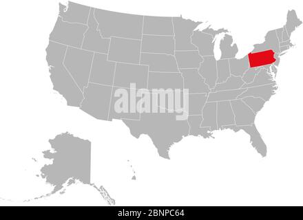 Map of Pennsylvania, USA political map vector illustration. Gray background. Stock Vector