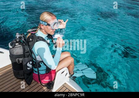 Scuba Diving at French Polynesia, Fakarava, Tuamotu Archipel, French Polynesia Stock Photo
