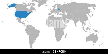 Belarus, USA map highlighted on world map. Light gray background. Perfect for backgrounds, business concepts, backdrop, banner, label, sticker, chart, Stock Vector