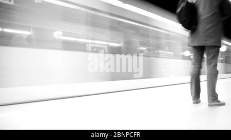 Travelers on the platform, S-Bahn, Stuttgart, Baden-Württemberg, Germany Stock Photo