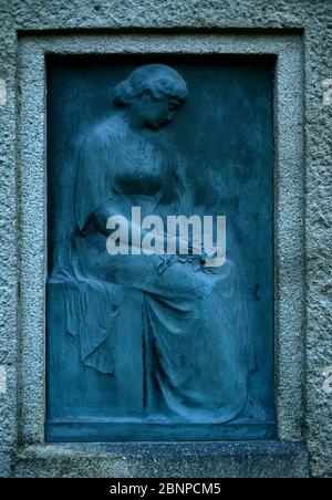 Portrait of a woman on tombstone, mourning, old cemetery, Fellbach, Baden-Württemberg, Germany Stock Photo