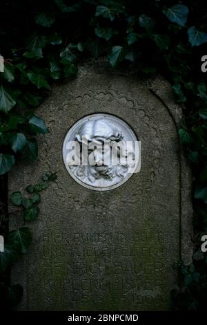 Gravestone for parents, old cemetery, Fellbach, Baden-Württemberg, Germany Stock Photo