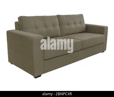 Three seats cozy color fabric sofa isolated on white background Stock Photo