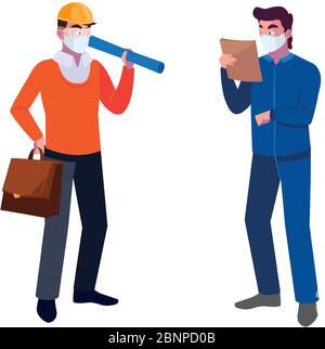 operator and architect with mask and helmet vector illustration desing Stock Vector
