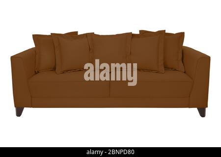 Three seats cozy color fabric sofa isolated on white background Stock Photo