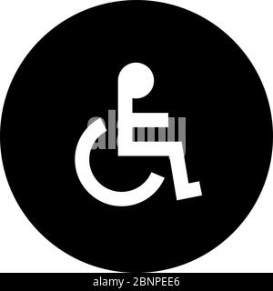 Handicap on chair round icon vector graphics design. Black, white. Great for icon, sign, symbol, sticker, button, label etc. Stock Vector