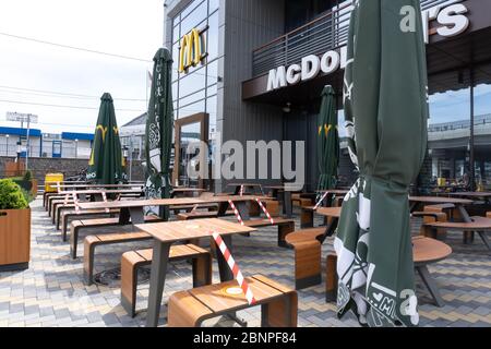 Kiev, Ukraine, May 15, 2020, view at tables at mcdonalds Stock Photo