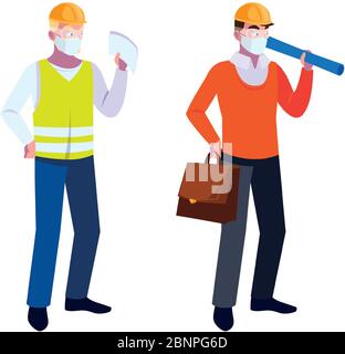 operator and architect with mask and helmet vector illustration desing Stock Vector