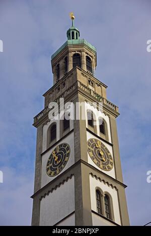 Europe, Germany, Bavaria, Swabia, Augsburg, Perlach Tower, 78 meters high, Stock Photo