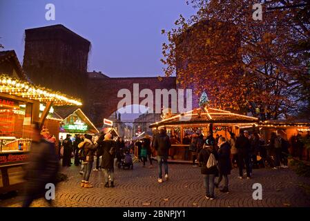 Europe, Germany, Bavaria, Munich, Christmas, Sendlinger Tor, Christmas market, view into Sendlinger Strasse, Stock Photo