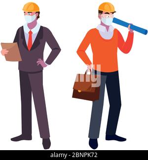 operator and architect with mask and helmet vector illustration desing Stock Vector