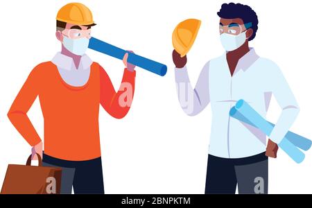 engineer and architect with mask and helmet vector illustration desing Stock Vector