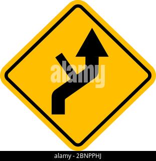 Side road reverse Curve traffic sign vector. Yellow diamond board. Perfect for backgrounds, backdrop, sticker, sign, symbol, label, poster, banner, no Stock Vector